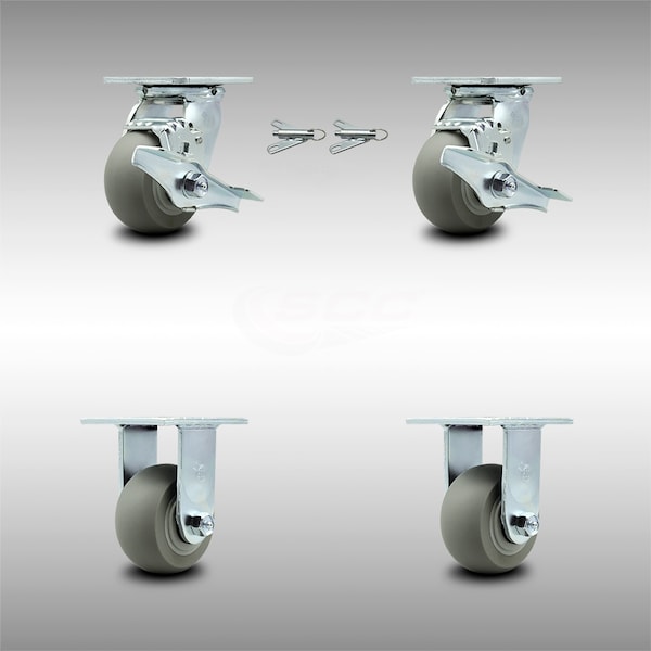 Service Caster 4 Inch Stainless Steel Thermoplastic Caster Set with 2 Brake/Swivel Lock 2 Rigid SCC-SS30S420-TPRRD-TLB-BSL-2-R-2 - main